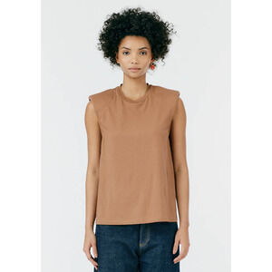 Tibi Camel Tan Padded Shoulder Sleeveless Muscle Style Top Tee Shirt Size XS